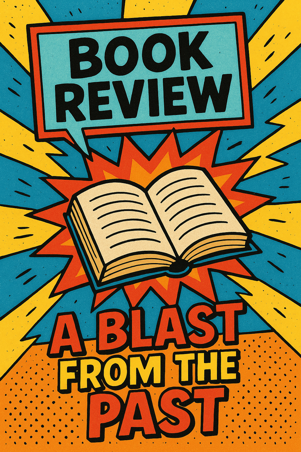 Colourful comic style picture showing the words "Book Review".